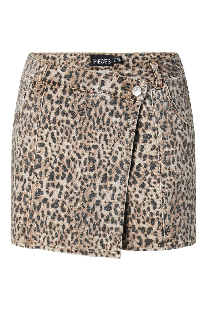 Pieces - Pcsalume Denim Skort - 5011050 Birch Leo Print / Washed