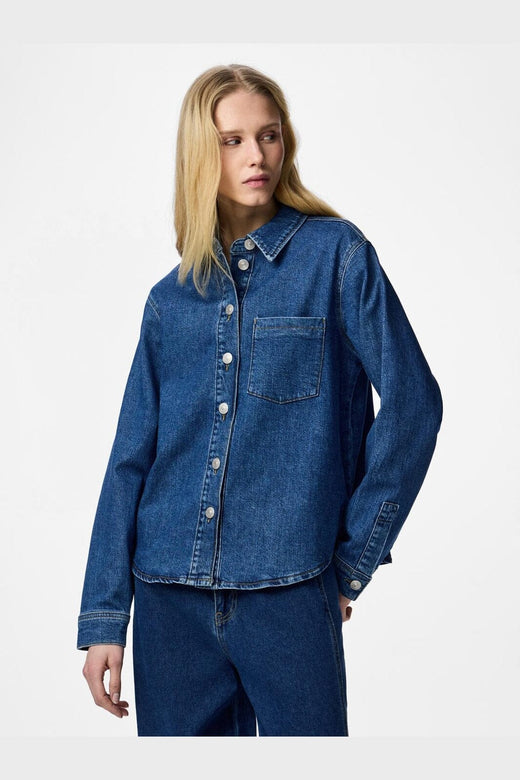 Pieces - Pcsilke Ls Shirt - 4988109 Medium Blue Denim