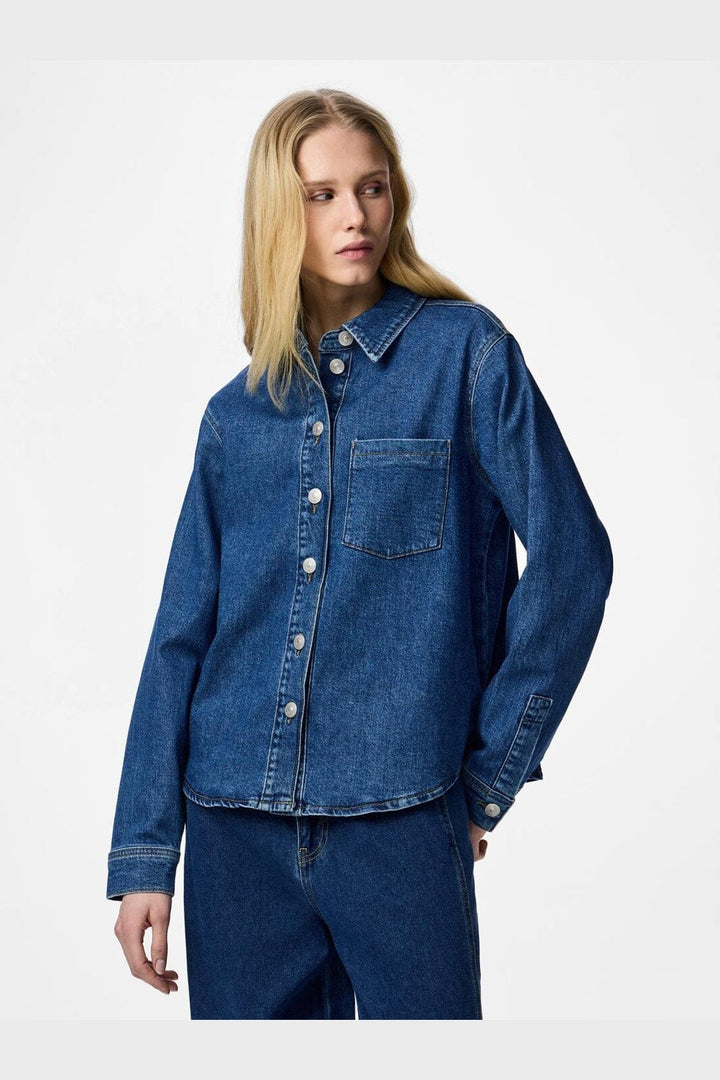 Pieces - Pcsilke Ls Shirt - 4988109 Medium Blue Denim