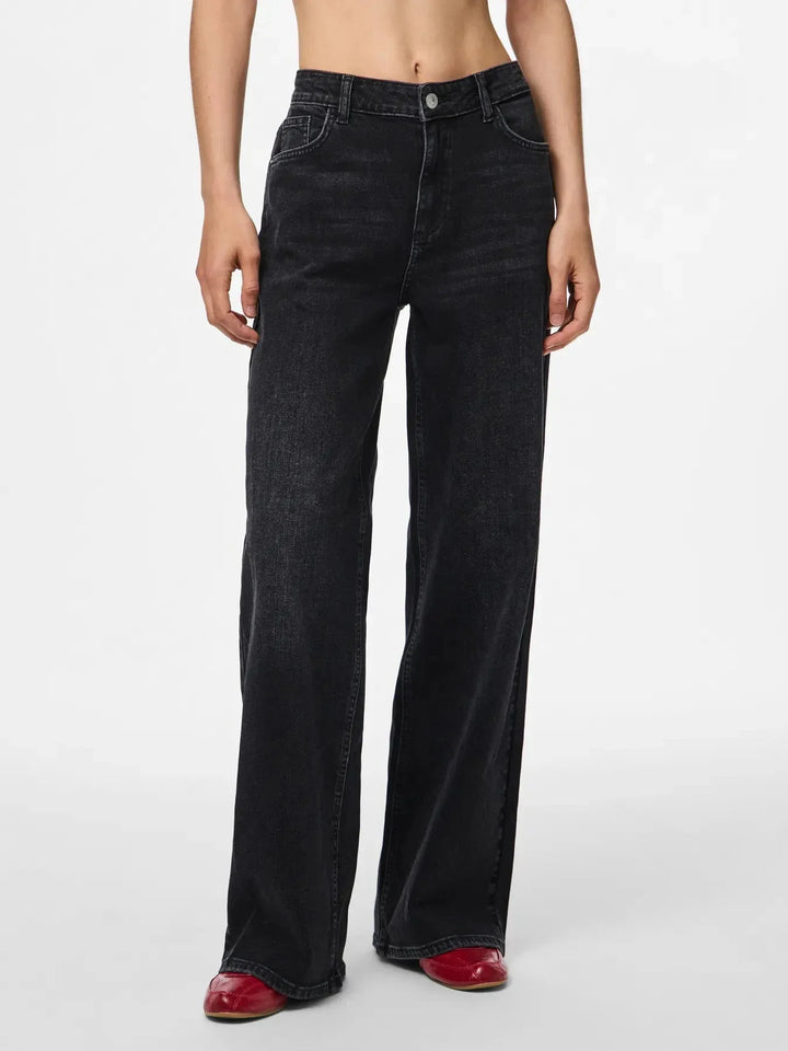 Pieces - Pcsilke Wide Jeans Bl - 4864053 Black Denim Jeans 