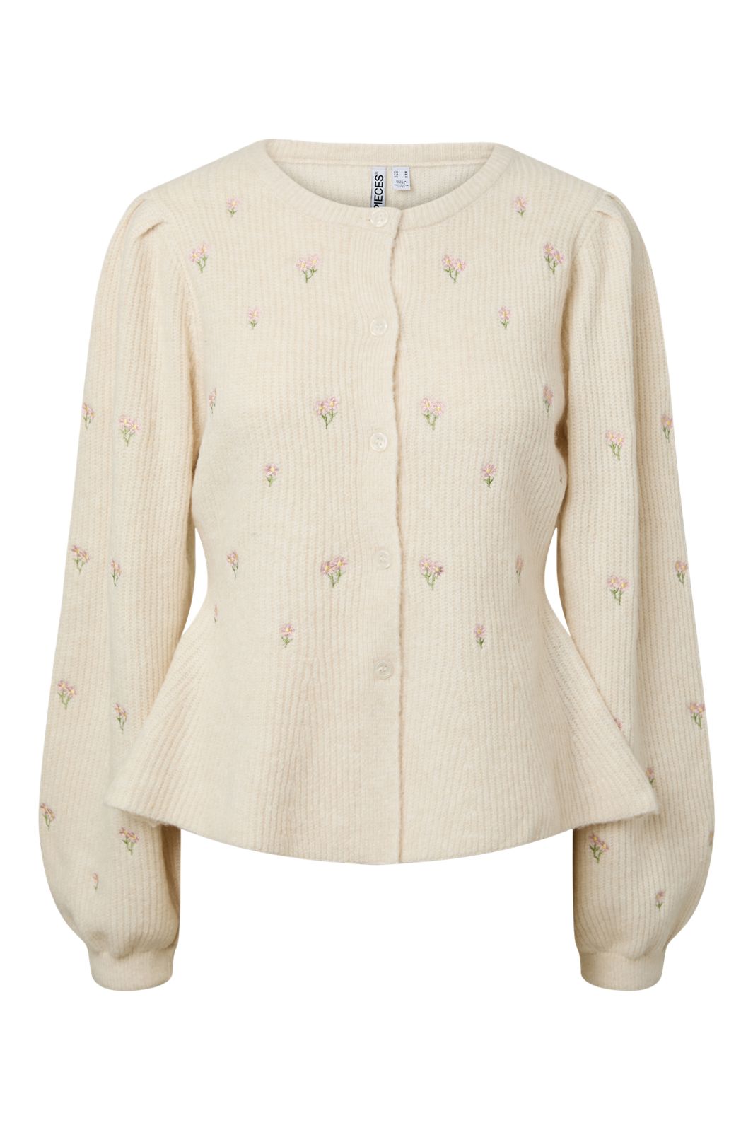 Pieces - Pcsilly Ls Puff Knit Cardigan Emb - 5115989 Birch Embroidery