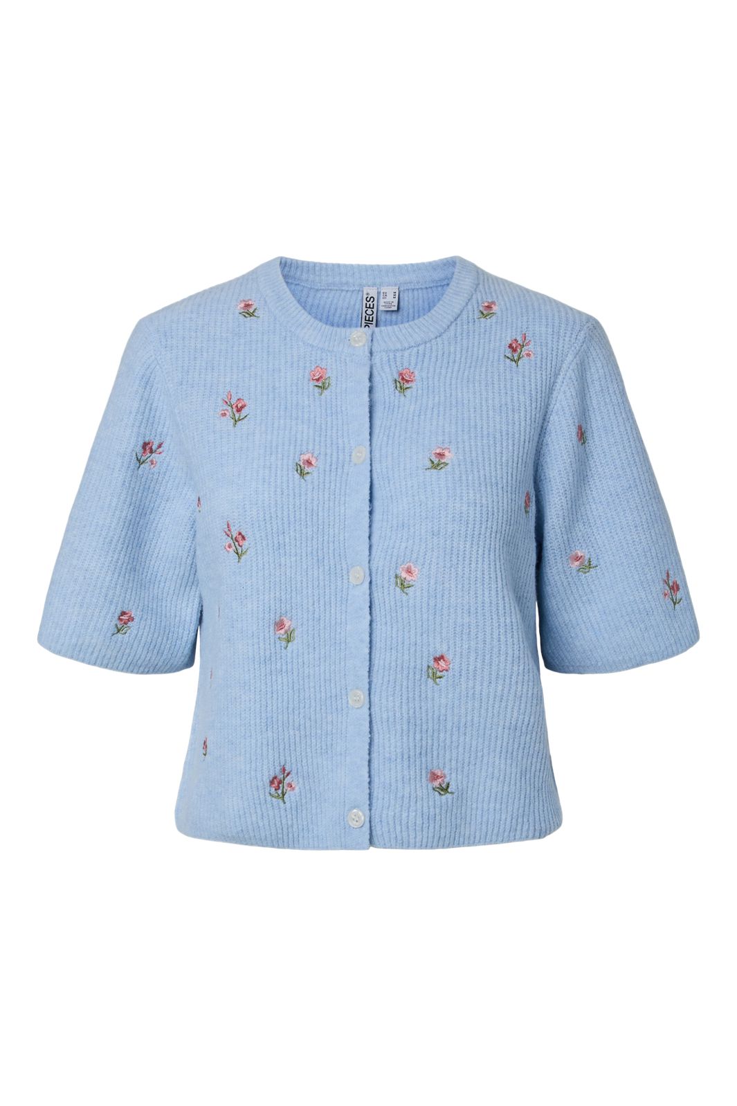 Pieces - Pcsilly Ss O-Neck Emb Knit Cardigan - 5134687 Cashmere Blue White Flower