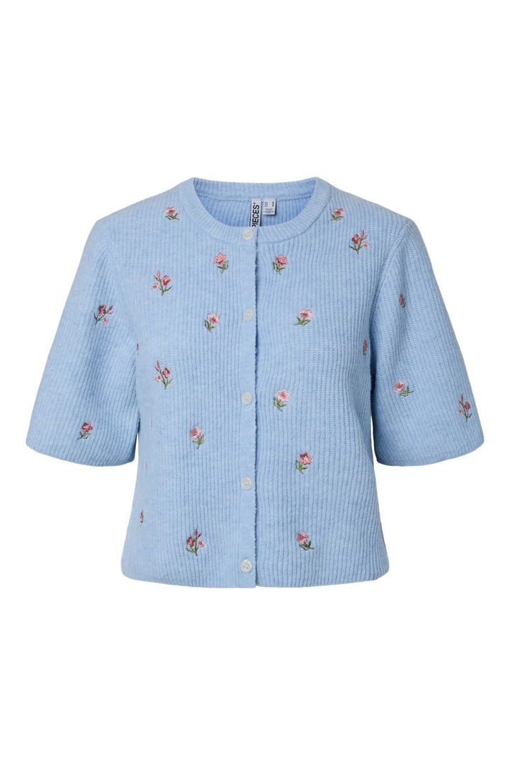 Pieces - Pcsilly Ss O-Neck Emb Knit Cardigan - 5134687 Cashmere Blue White Flower