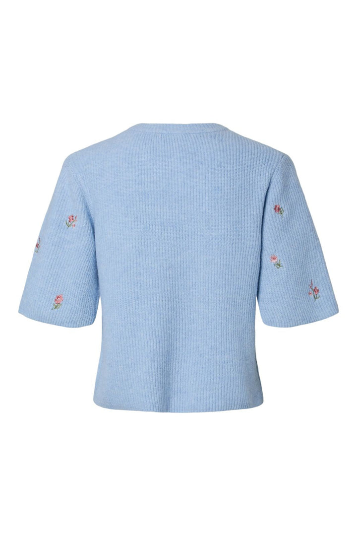 Pieces - Pcsilly Ss O-Neck Emb Knit Cardigan - 5134687 Cashmere Blue White Flower