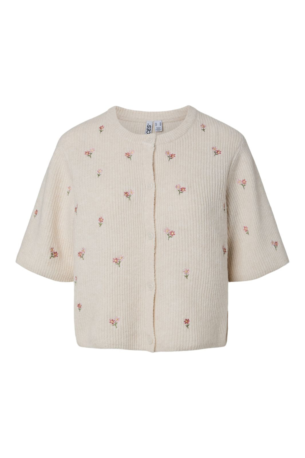 Pieces - Pcsilly Ss O-Neck Emb Knit Cardigan - 5134688 Birch Pink Flower