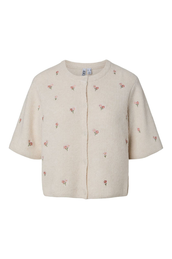 Pieces - Pcsilly Ss O-Neck Emb Knit Cardigan - 5134688 Birch Pink Flower