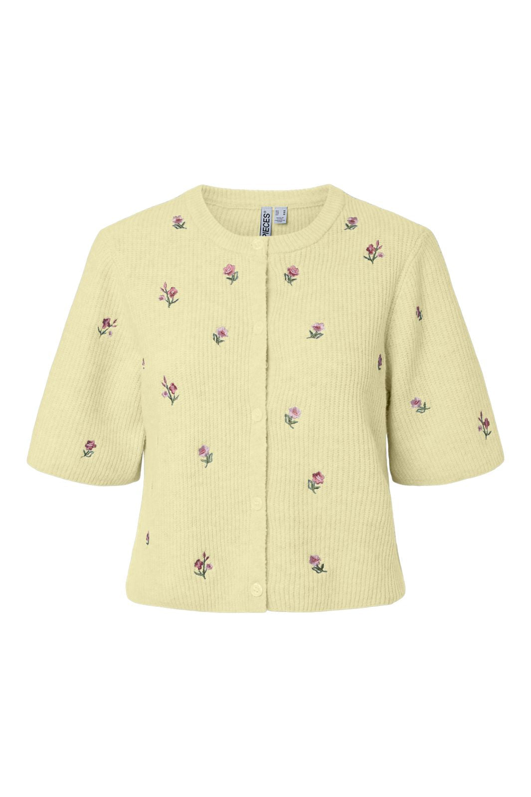 Pieces - Pcsilly Ss O-Neck Emb Knit Cardigan - 5164590 Pale Banana White Flower