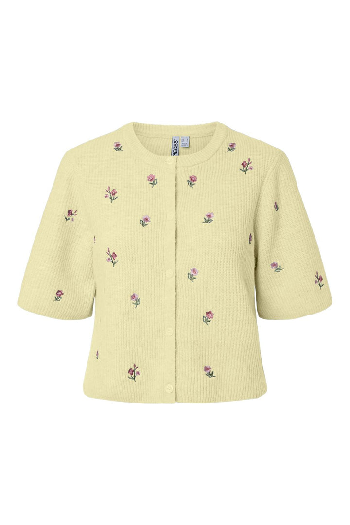 Pieces - Pcsilly Ss O-Neck Emb Knit Cardigan - 5164590 Pale Banana White Flower