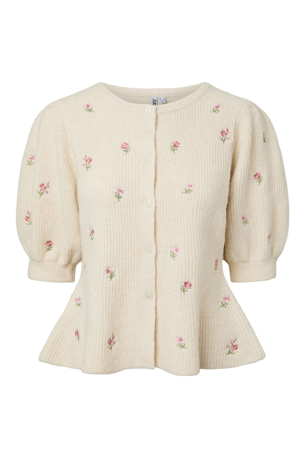 Pieces - Pcsilly Ss Puff Emb Knit Cardigan - 5134716 Birch Pink Flowers