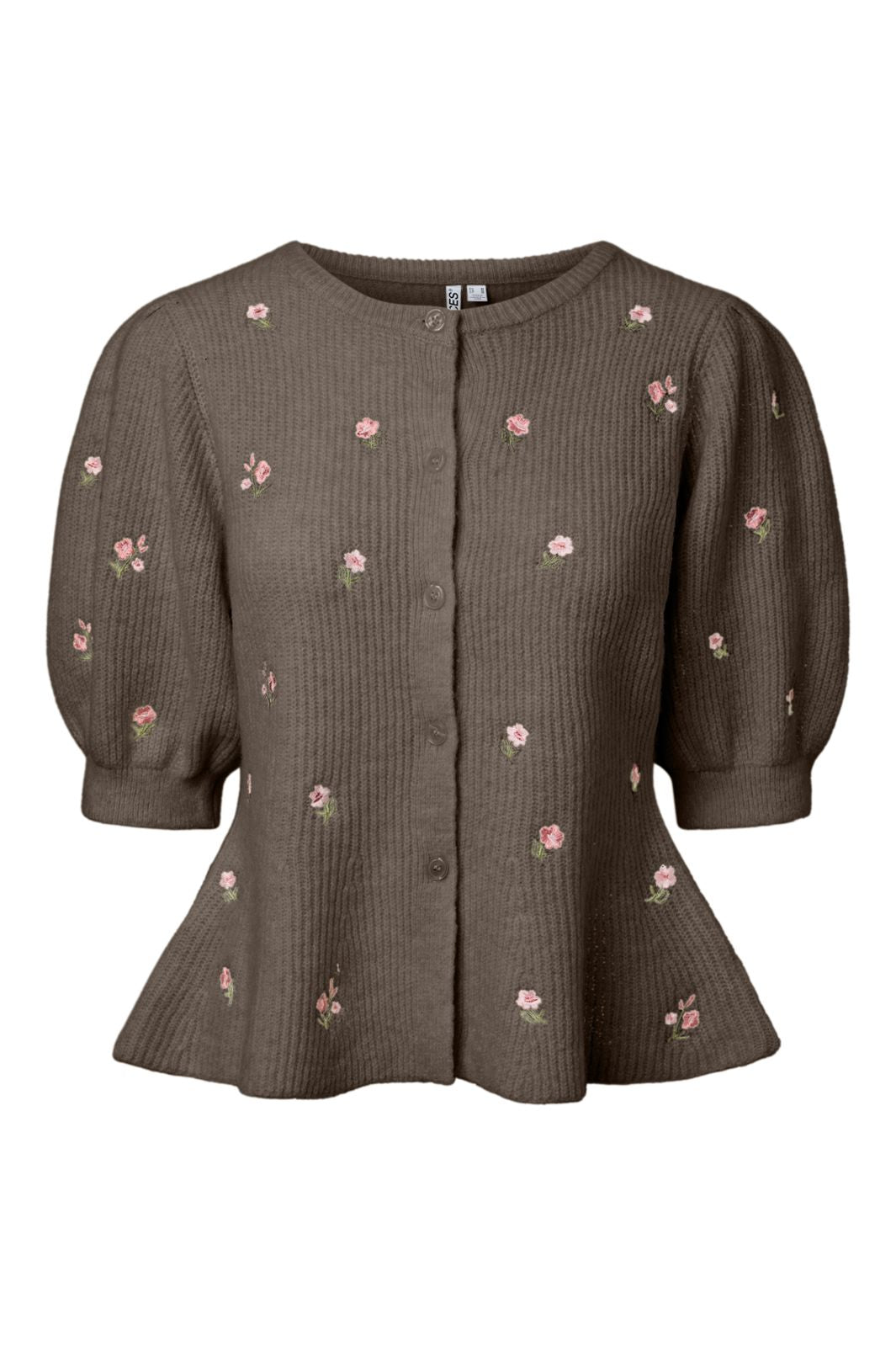 Pieces - Pcsilly Ss Puff Emb Knit Cardigan - 5171933 Morel Pink Flowers