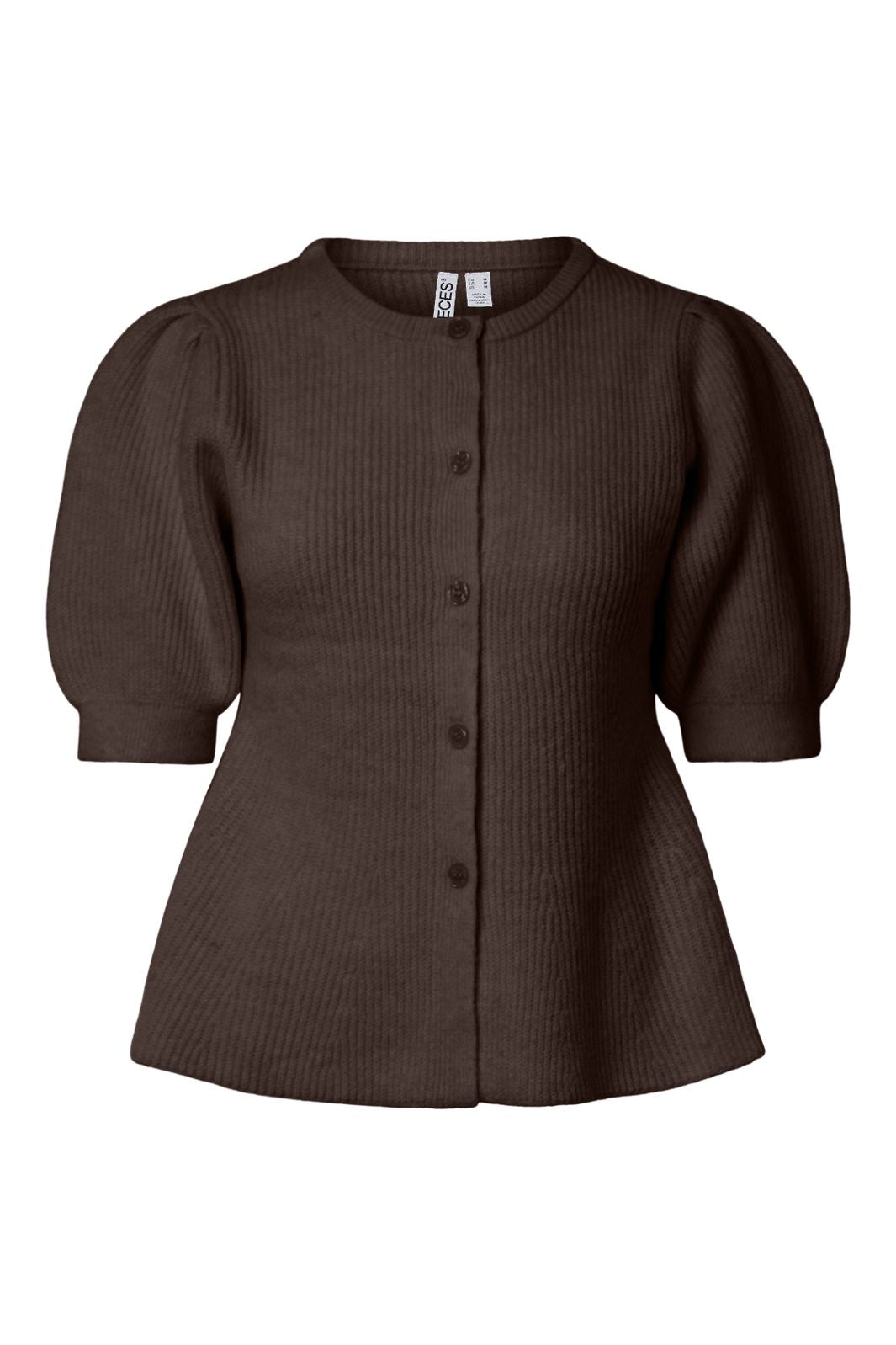 Pieces - Pcsilly Ss Puff Knit Cardigan - 5102772 Hot Fudge Melange