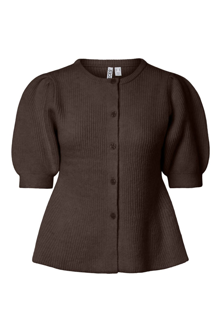 Pieces - Pcsilly Ss Puff Knit Cardigan - 5102772 Hot Fudge Melange