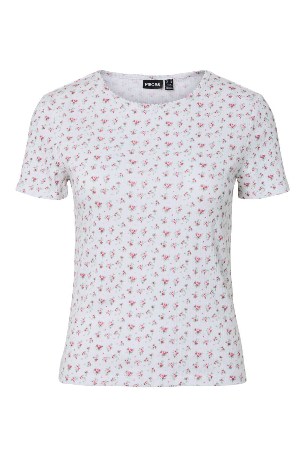Pieces - Pcturiel Ss O-Neck Printed Tee - 4993293 Cloud Dancer Pink Flowers