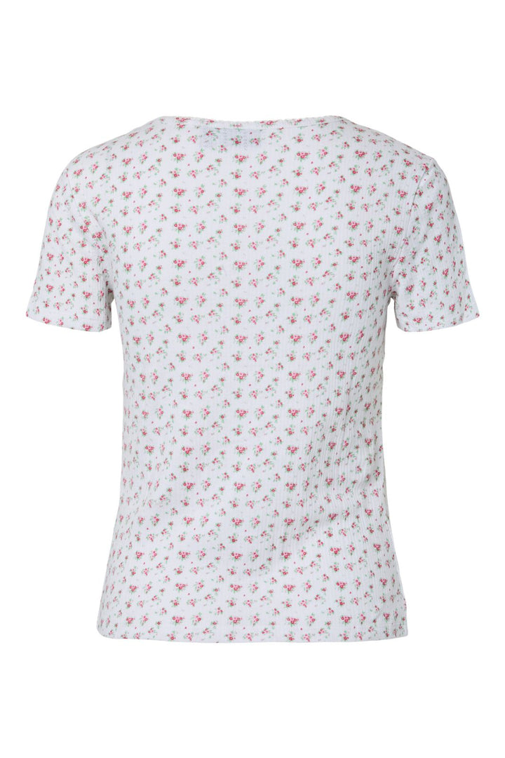 Pieces - Pcturiel Ss O-Neck Printed Tee - 4993293 Cloud Dancer Pink Flowers