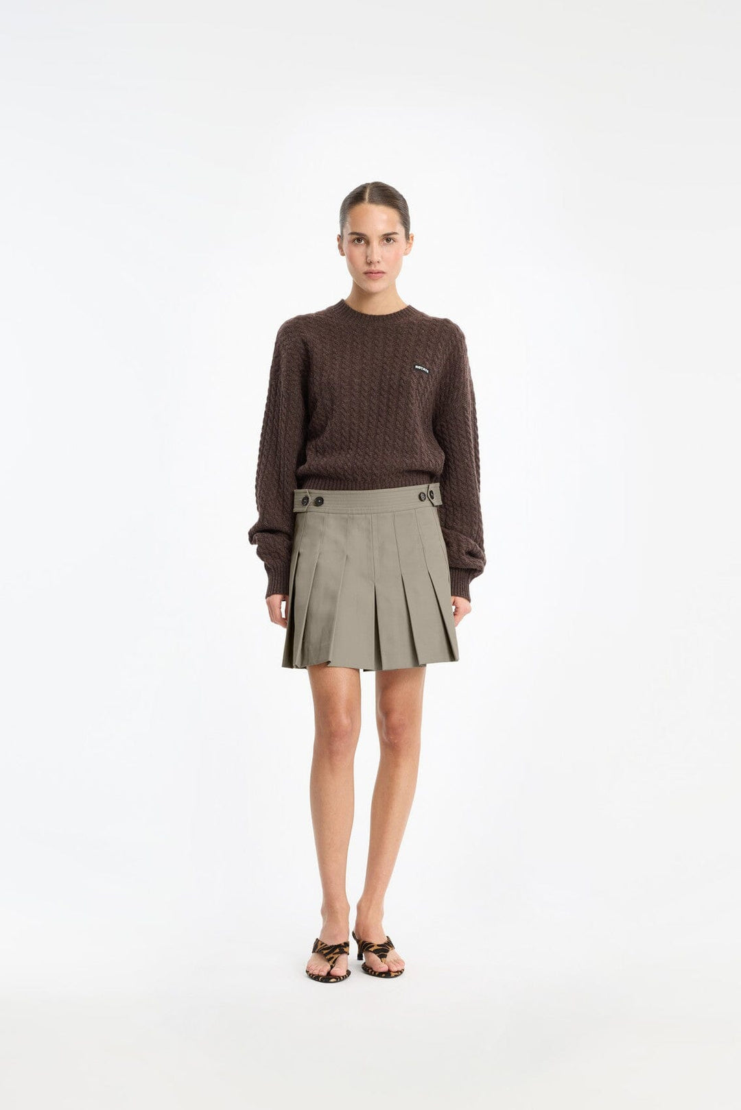 Rotate - Cable Crewneck Sweater 1164372037 - 2037 Potting Soil Strikbluser 