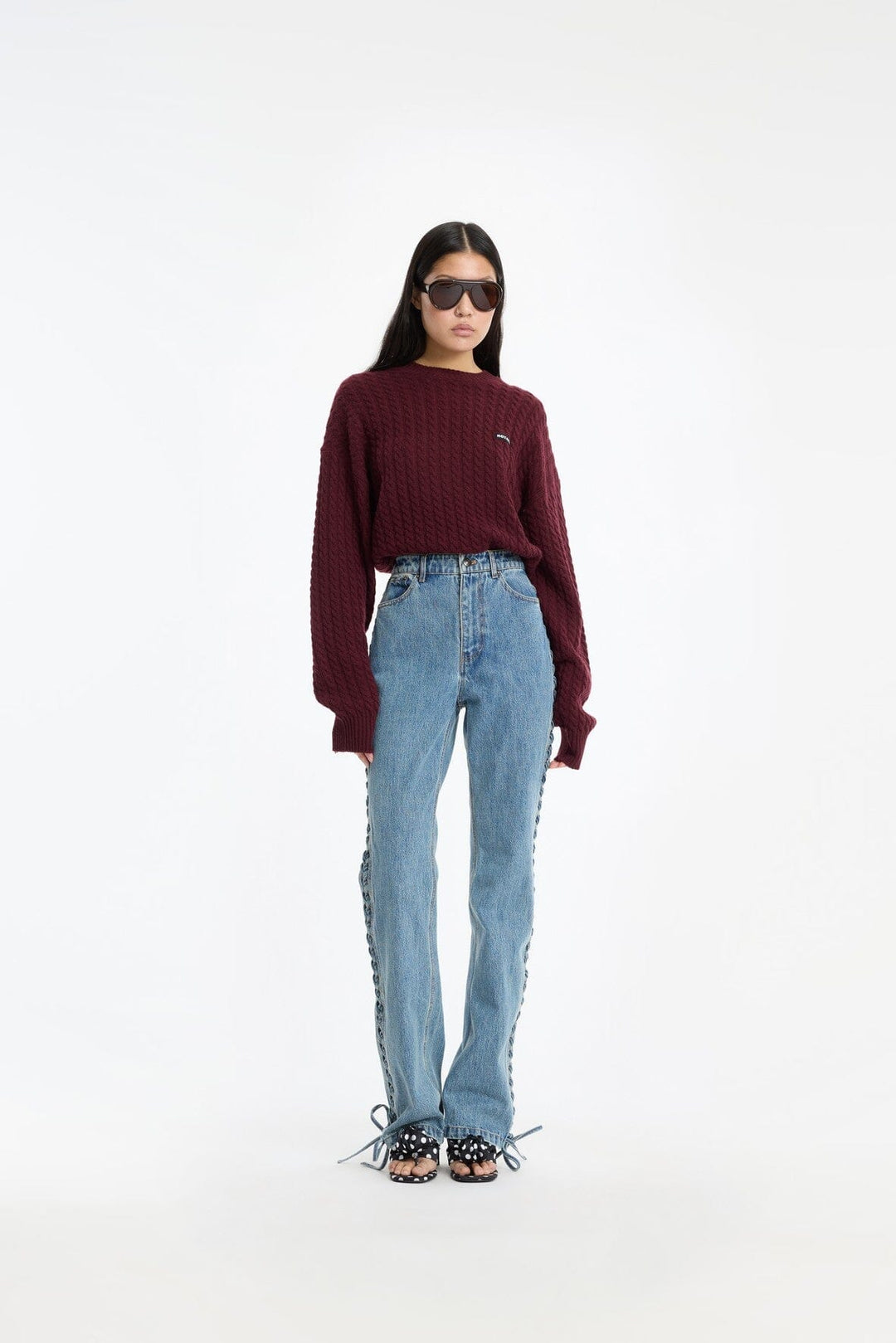 Rotate - Cable Crewneck Sweater 116437741 - 741 Decadent Chocolate Strikbluser 