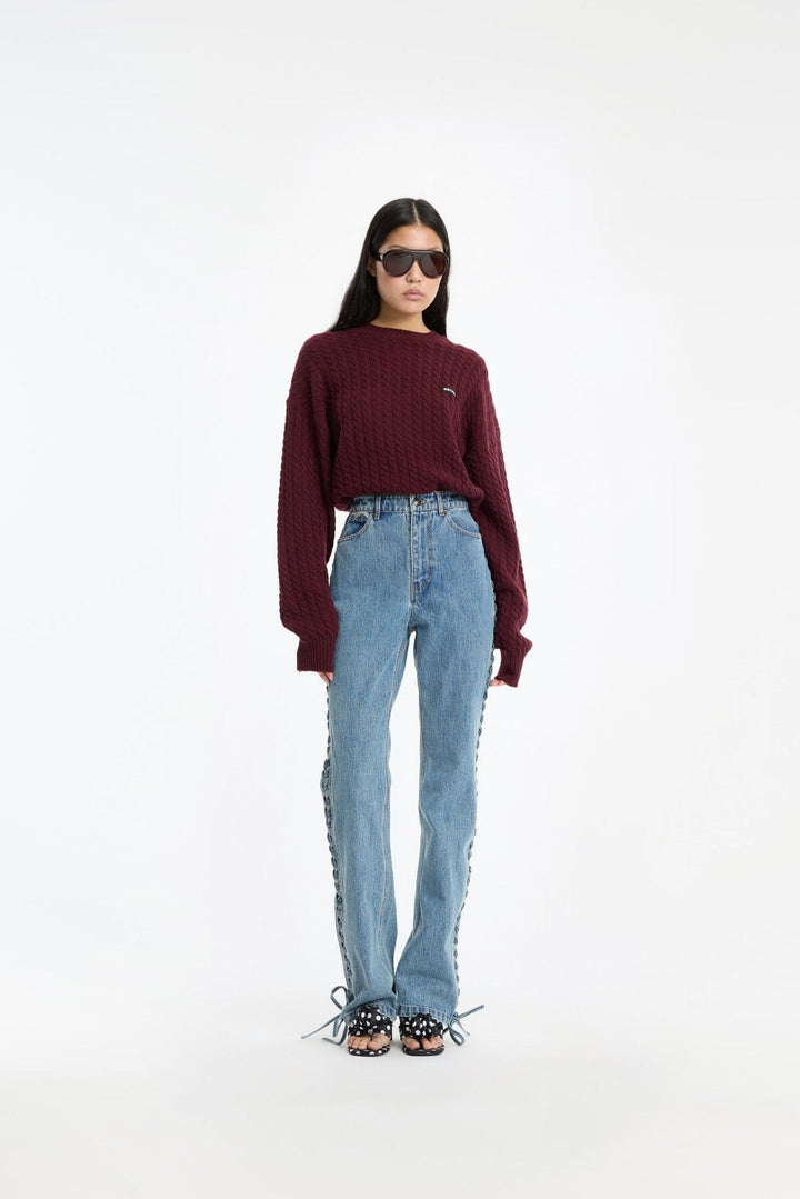 Rotate - Cable Crewneck Sweater 116437741 - 741 Decadent Chocolate Strikbluser 