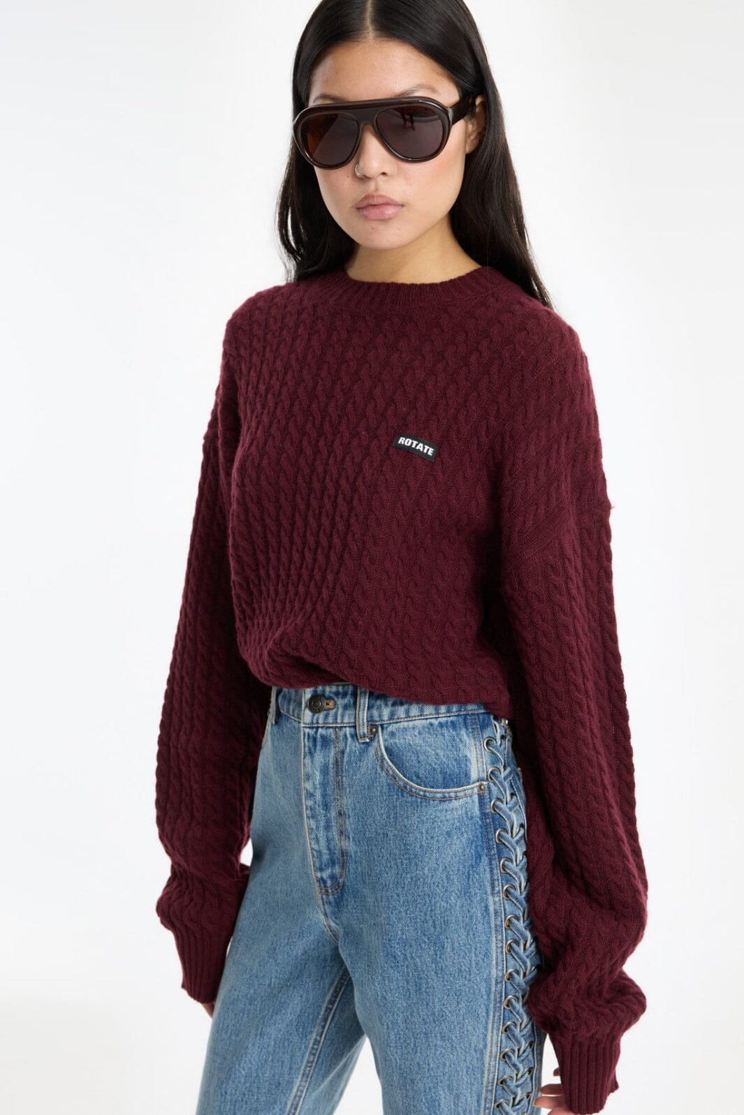 Rotate - Cable Crewneck Sweater 116437741 - 741 Decadent Chocolate Strikbluser 