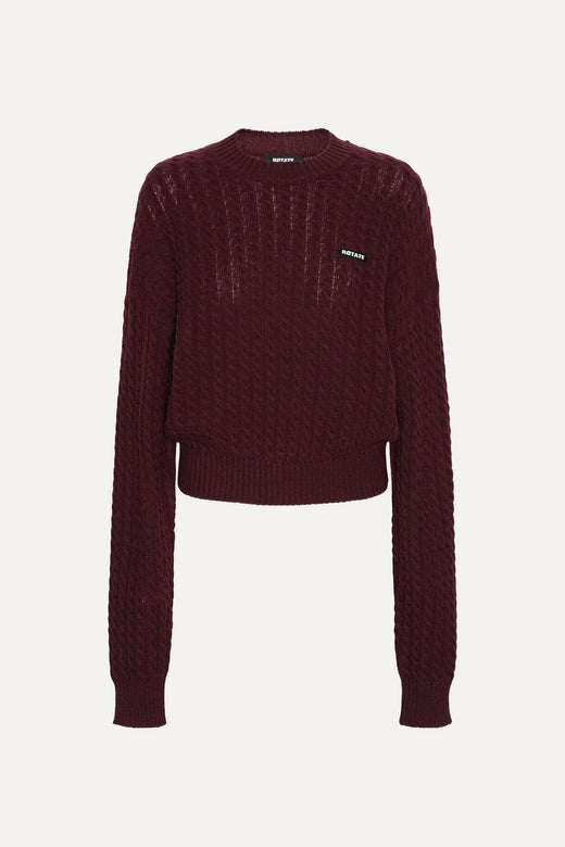 Rotate - Cable Crewneck Sweater 116437741 - 741 Decadent Chocolate Strikbluser 