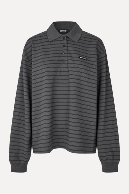 Rotate - Pique Longsleeve Polo 1174161206 - 1206 Gray Pinstripe Comb. Toppe 