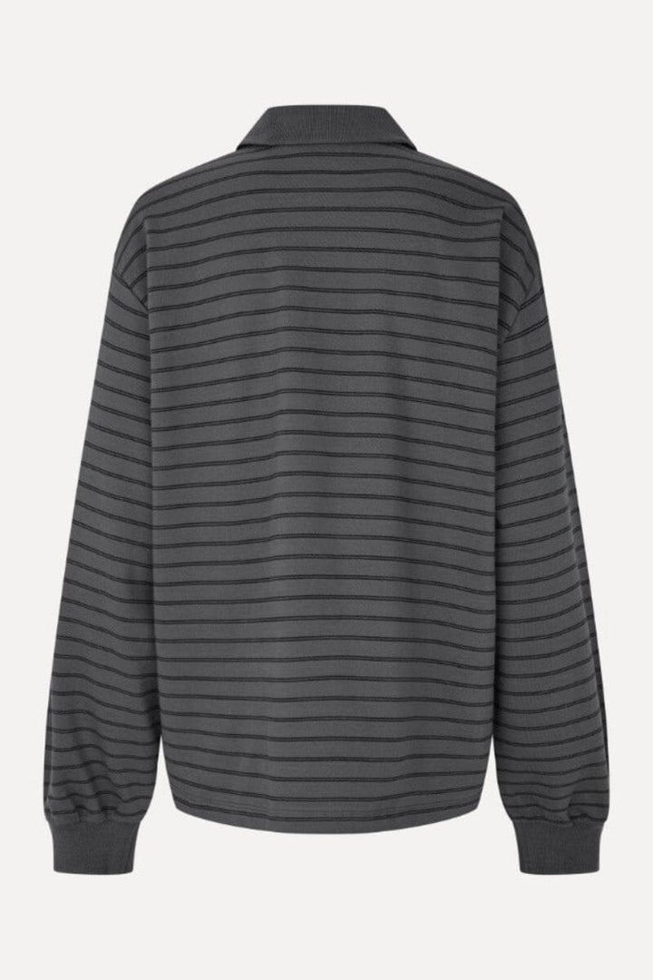 Rotate - Pique Longsleeve Polo 1174161206 - 1206 Gray Pinstripe Comb. Toppe 