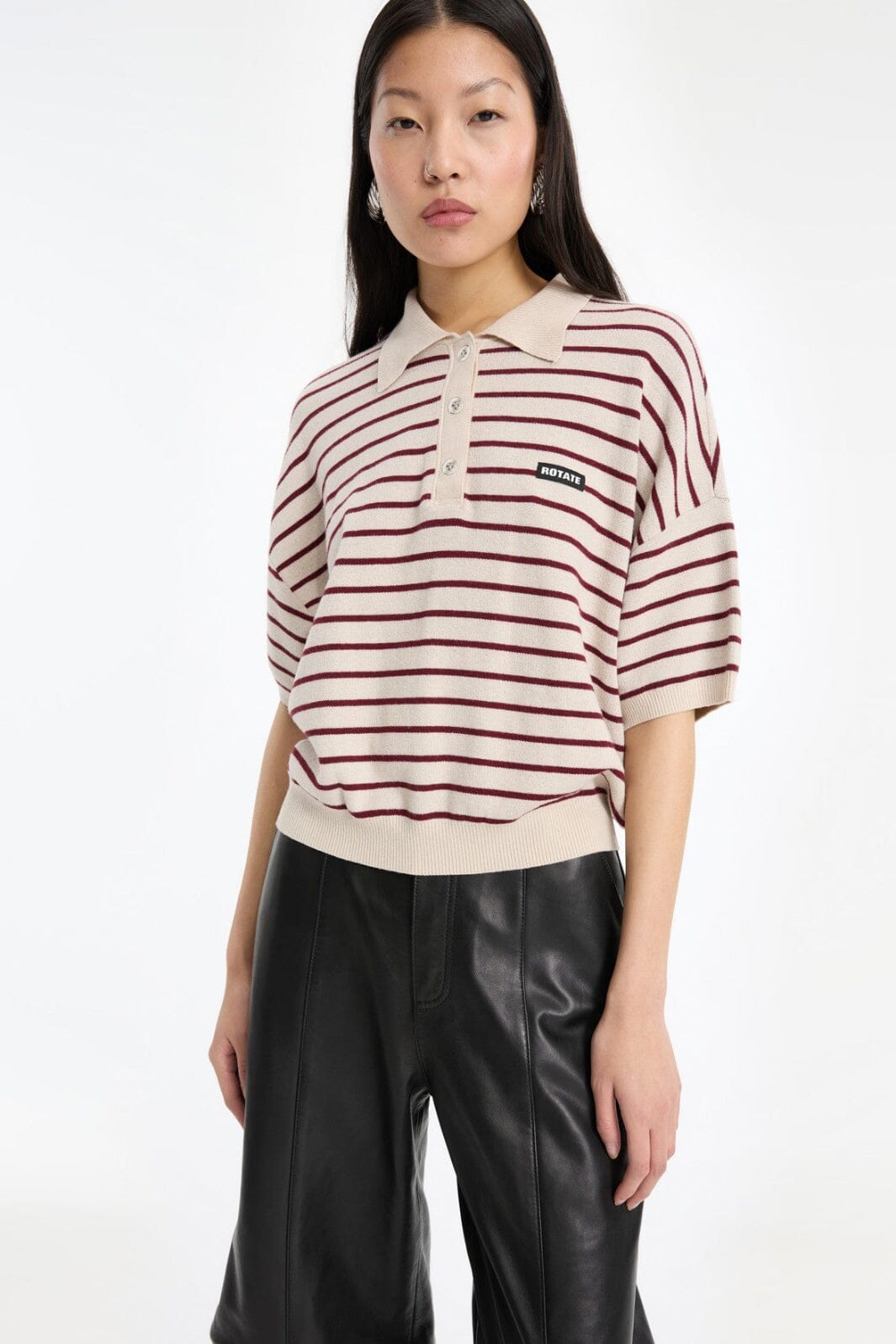 Rotate - Slinky Knit Polo 1143041764 - 1764 Oatmeal Comb. Strikbluser 