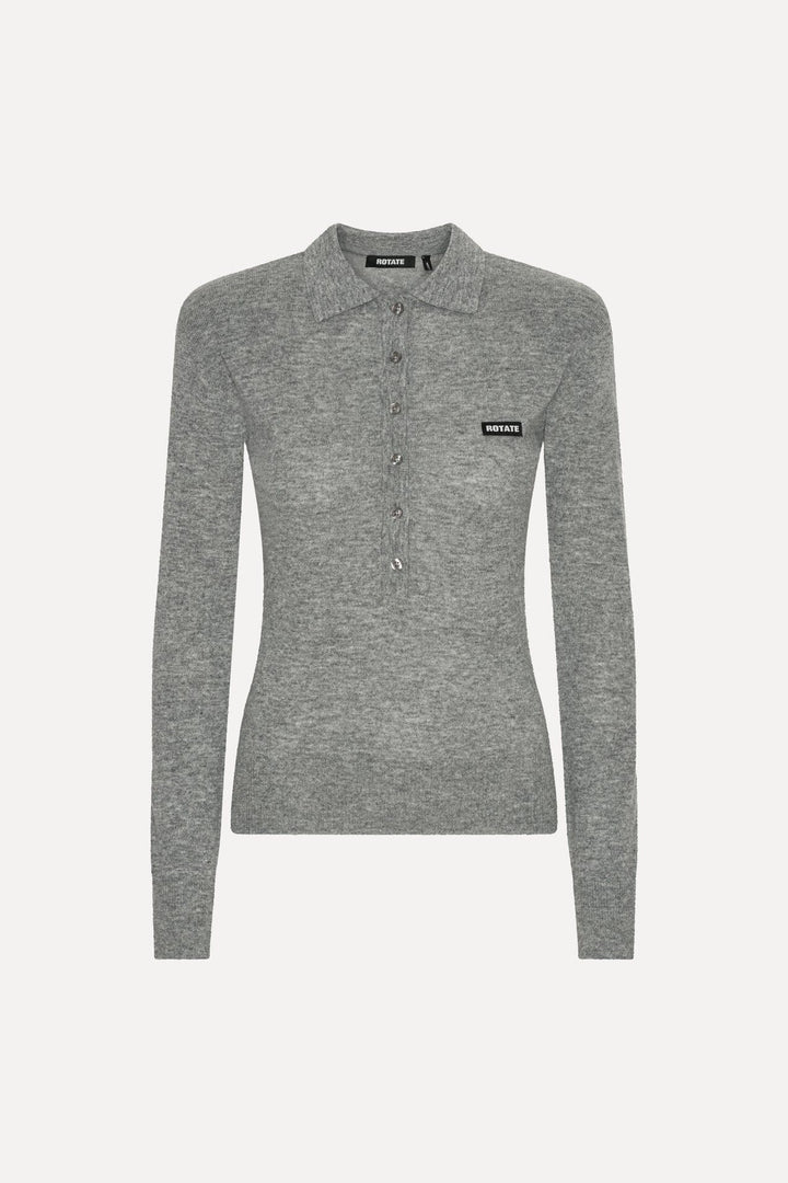 Rotate - Wool Longleeve Polo 1161811093 - 1093 Frost Gray Strikbluser 