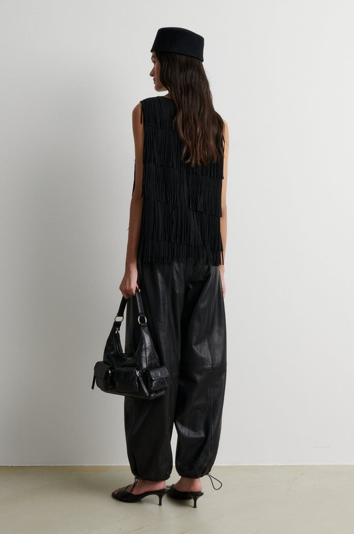 Second Female - Aluka Leather Trousers 61308 - 8001 Black Bukser 
