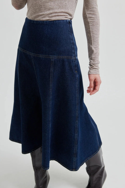 Second Female - Columbo Denim Skirt 60378 - 5998 Dark blue denim Nederdele 