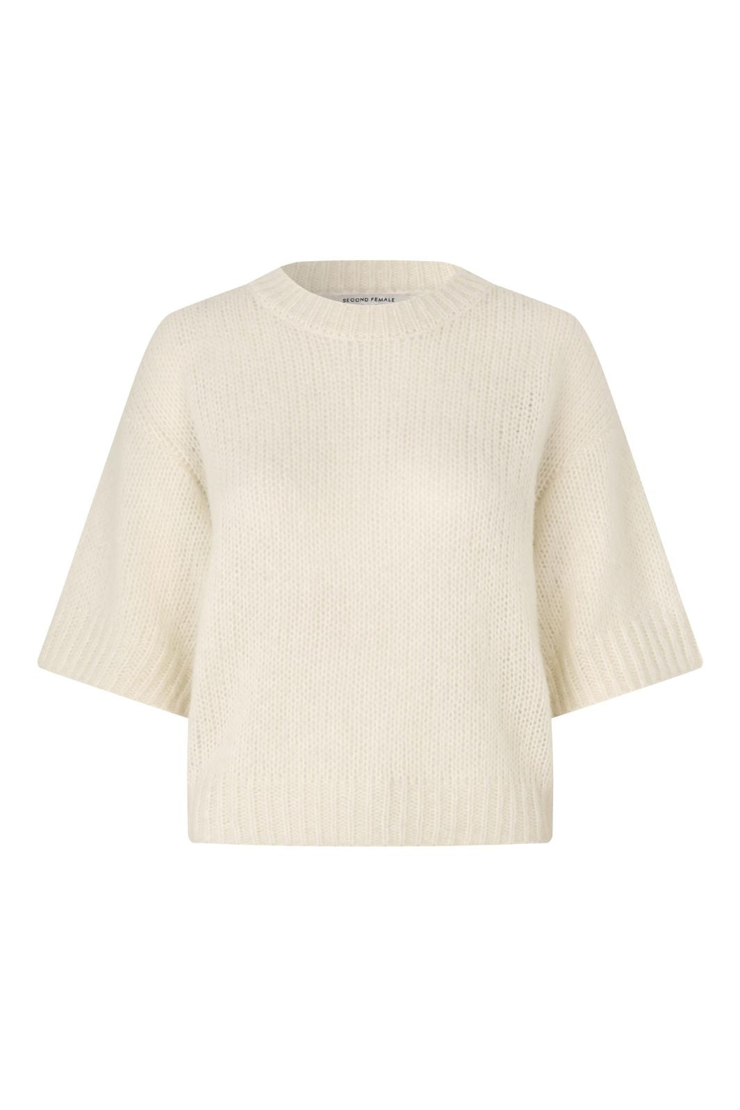 Second Female - Silia Knit SS O-Neck 60843 - 1015 Eggnog Strikbluser 