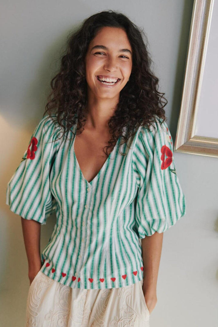 Sissel Edelbo - Lotta Shirt SE 1907 - Green Stripes Bluser 