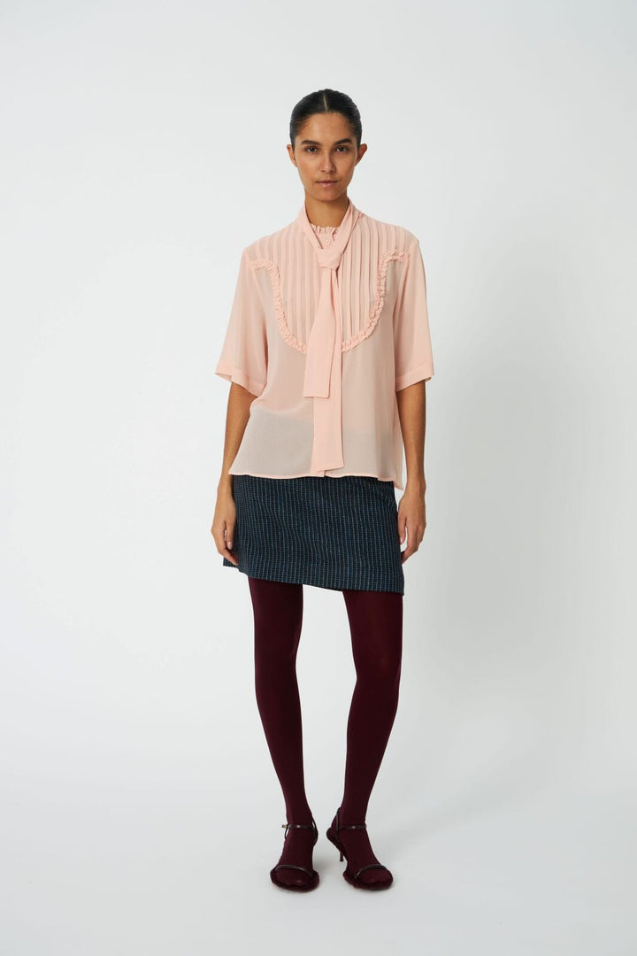 Stella Nova - Chiffon Shirt With Tie Band Cc63-1524 - 662 Soft Pink Bluser 