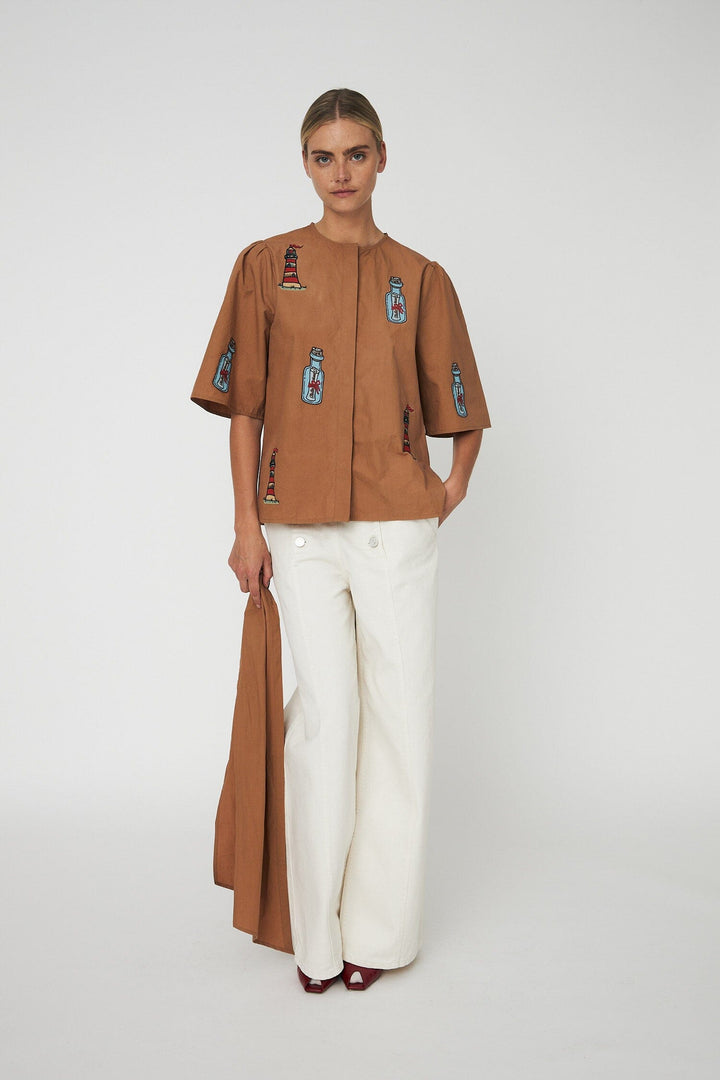 Stella Nova - Embroidered Bow Shirteb61-1431 - 869 Brown Skjorter 