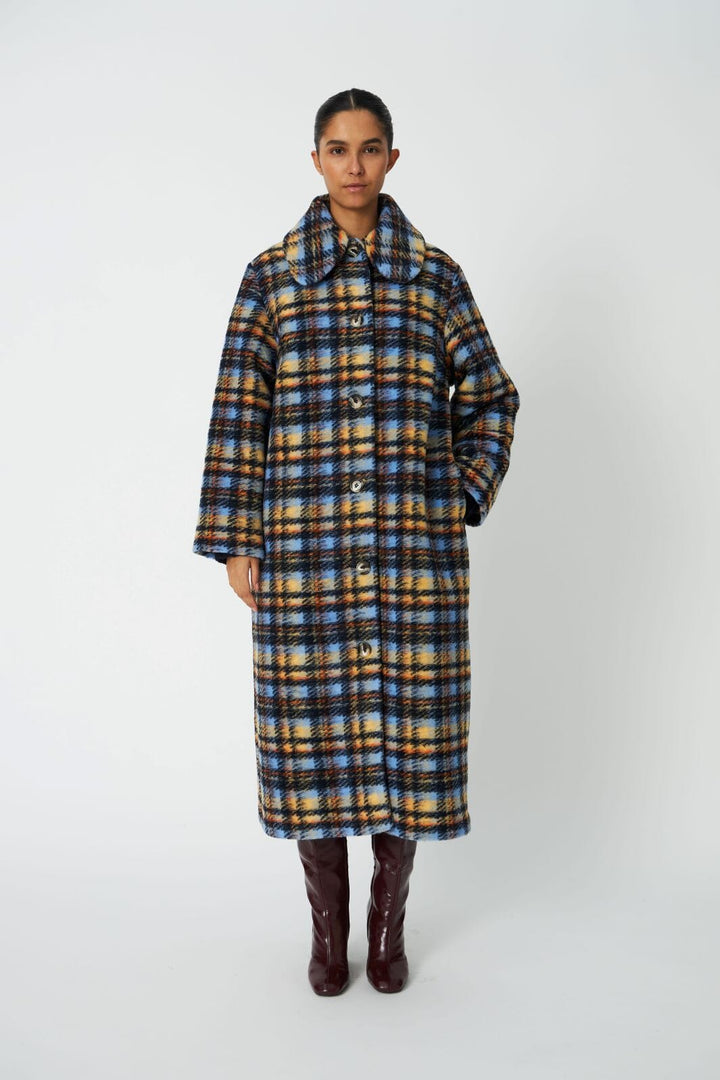 Stella Nova - Long Wool Checked Coat Wl63-7593 - 430 Multi Checks Frakker 
