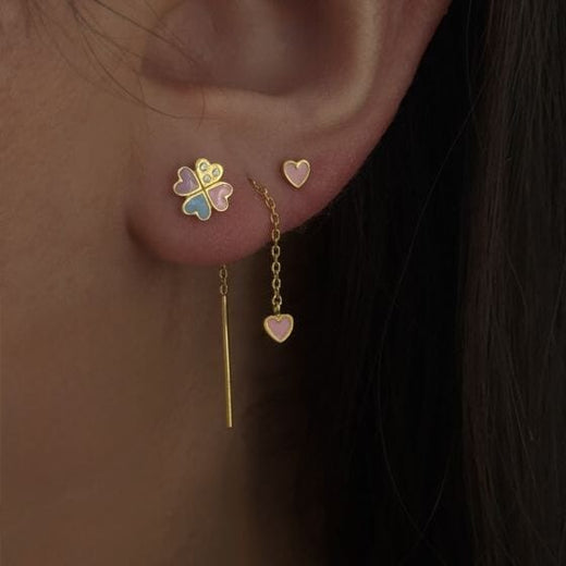 Stine A - Dangling Love Heart Light Pink Enamel Earring - Single - 1364-02-Light Pink Øreringe 