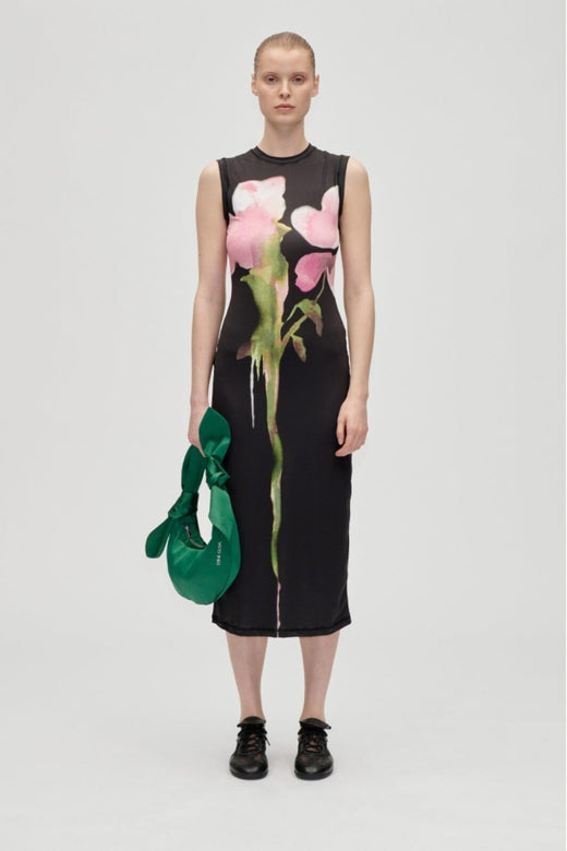 Stine Goya - 2244 Stocking Jersey, Elastic Tank Crewneck Dresssg-aw25-d104-2244 - Melting Flowers