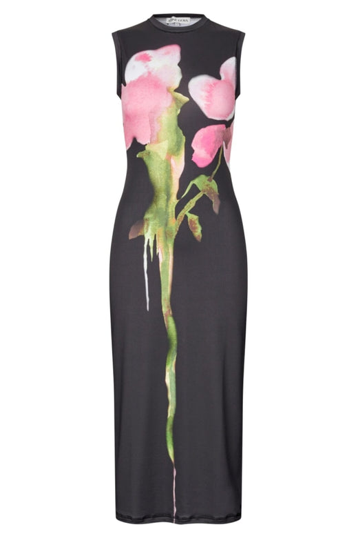 Stine Goya - 2244 Stocking Jersey, Elastic Tank Crewneck Dresssg-aw25-d104-2244 - Melting Flowers