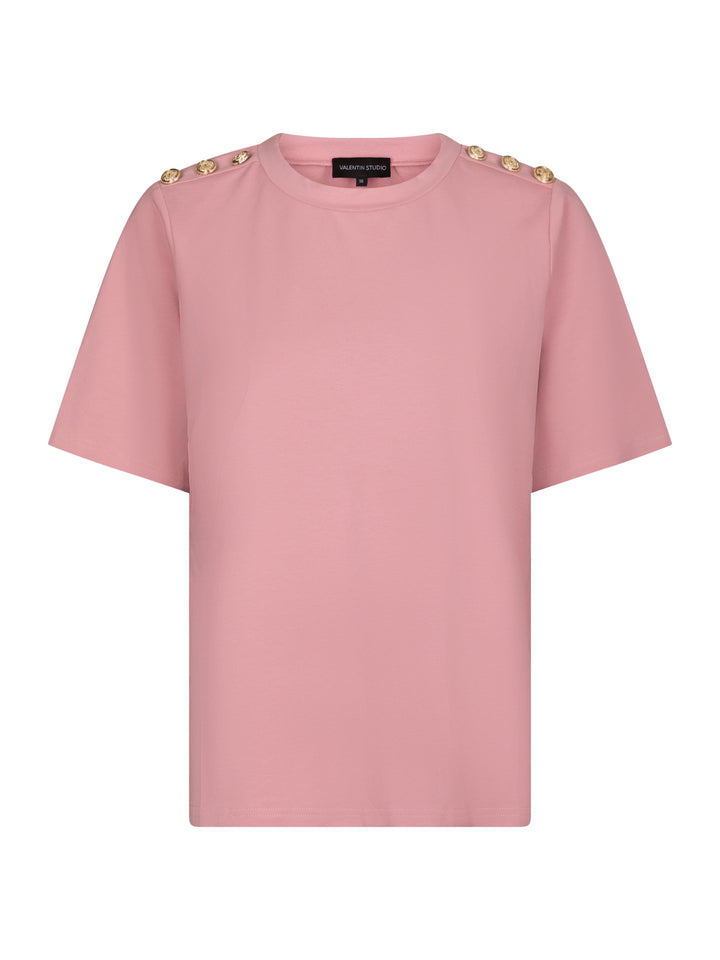 Valentin Studio - Gold Button Casual T-Shirt 162366 - 823 - Evening Rose T-shirts 