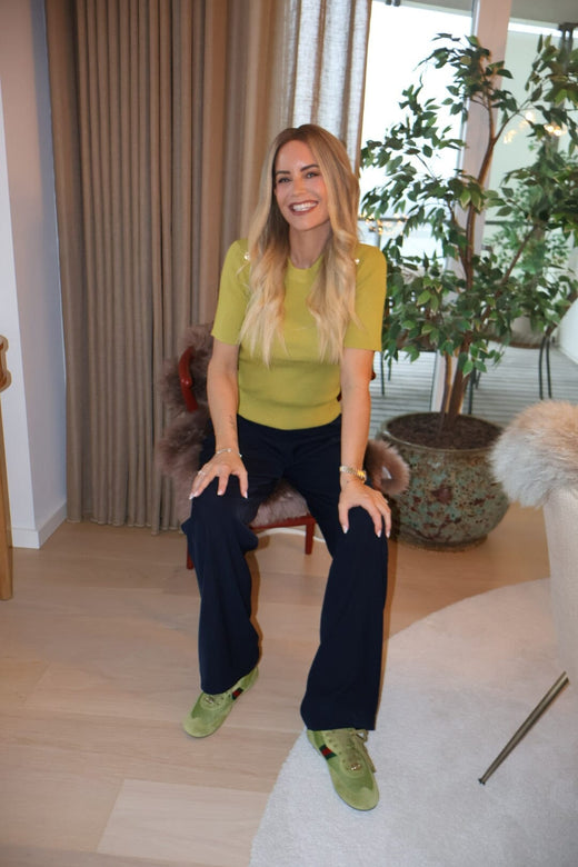 Valentin Studio - Gold Button Knit T-Shirt 160916 - 261 - Lime Green Strikbluser 