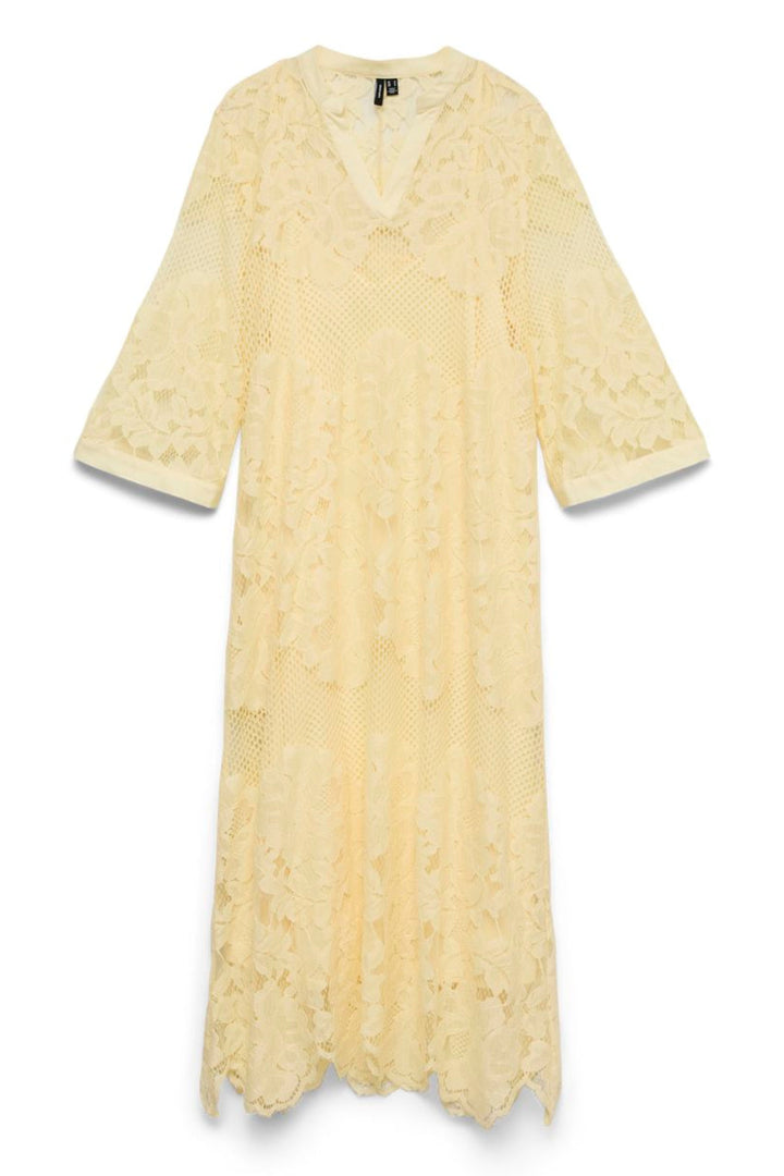Vero Moda - Vmmaya Lace 7/8 V-Neck Dress - 5037402 Pale Banana