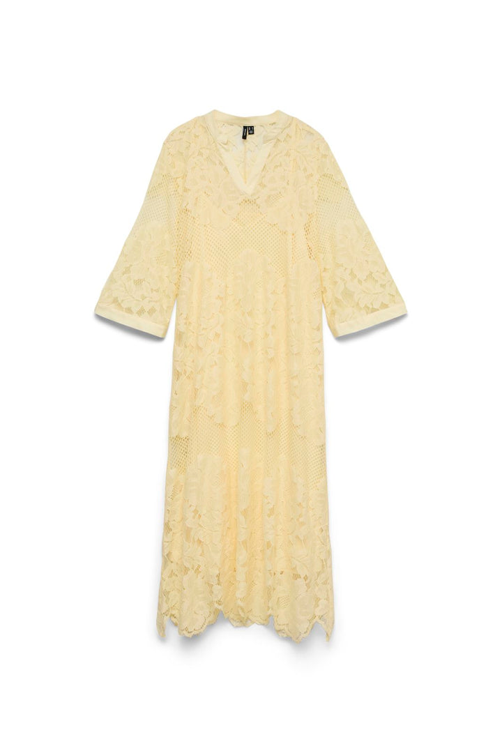 Vero Moda - Vmmaya Lace 7/8 V-Neck Dress - 5037402 Pale Banana