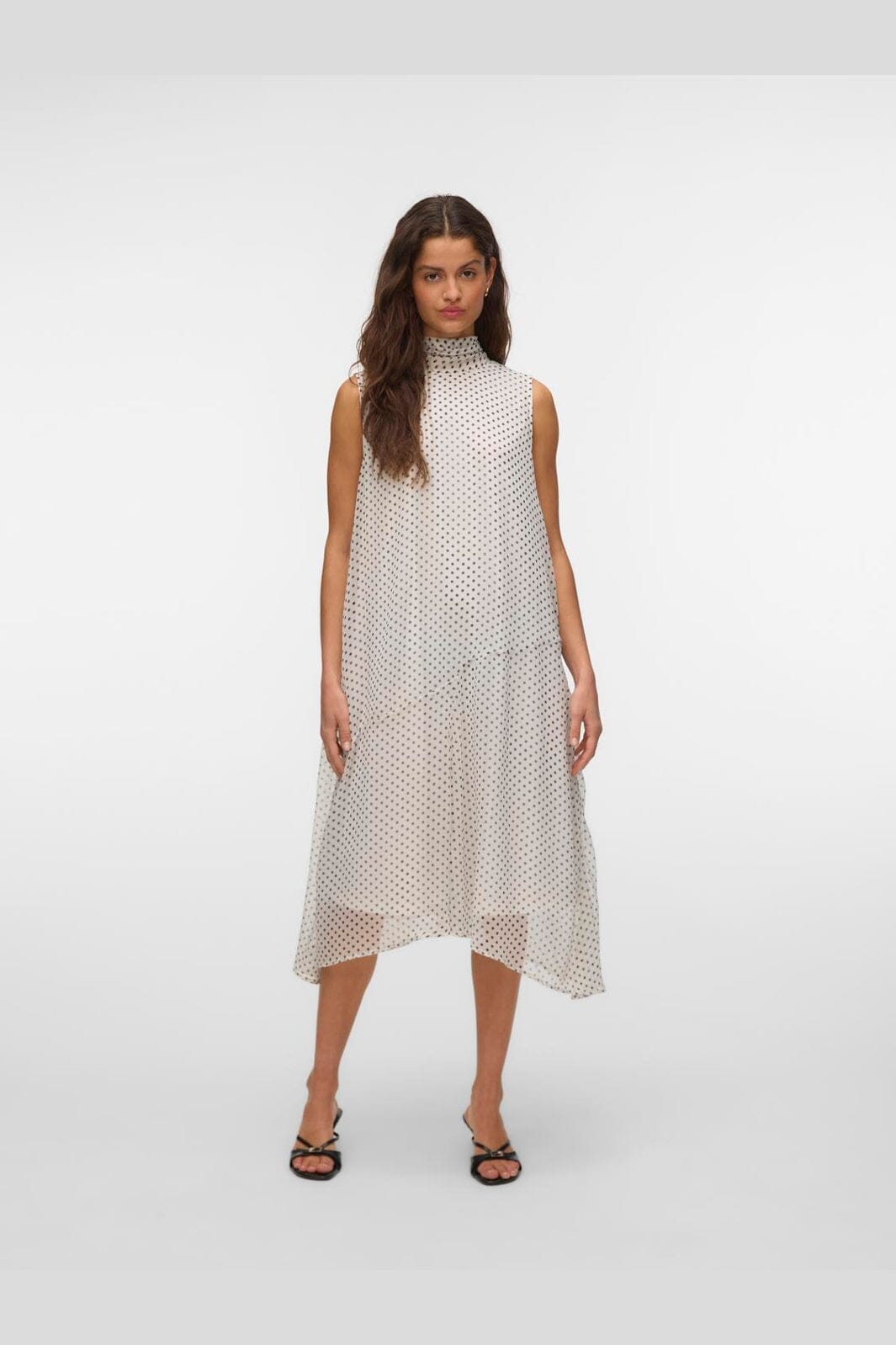 Vero Moda - Vmsmilla Sl Halterneck Long Dress - 5045931 Snow White Dot Black
