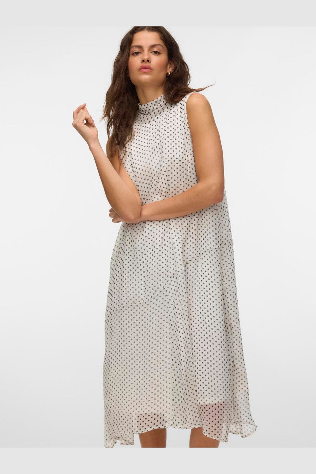 Vero Moda - Vmsmilla Sl Halterneck Long Dress - 5045931 Snow White Dot Black