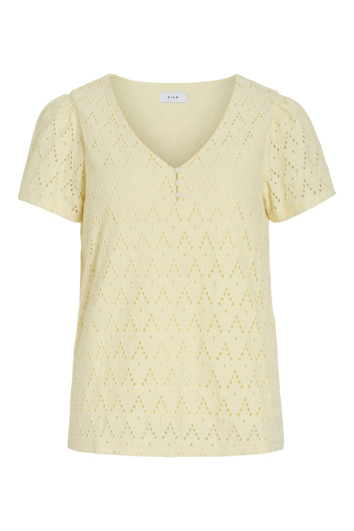 Vila - Viamalina V-Neck S/S Top/Vol/Pb - 4969432 Pastel Yellow