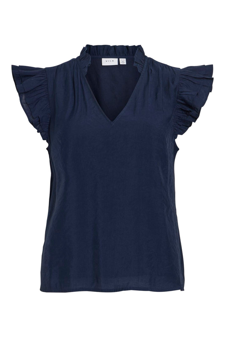 Vila - Vianu S/L V-Neck Top/Rn - 5096126 Navy Blazer