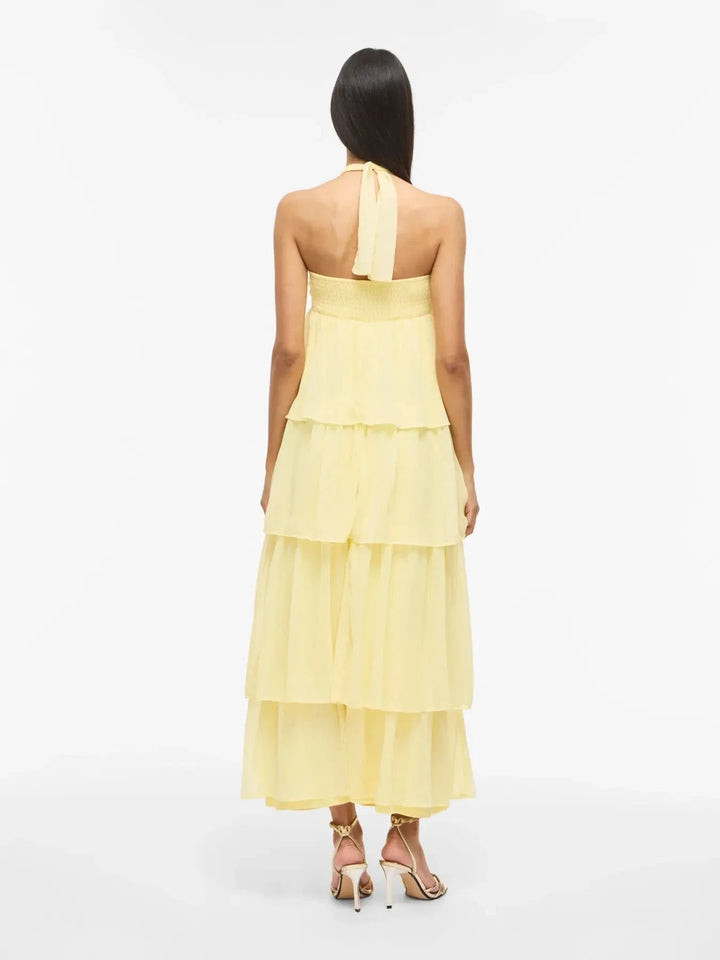 Vila - Vilea Halterneck Layered Dress/Dc/Ka - 5005145 Pastel Yellow Kjoler 