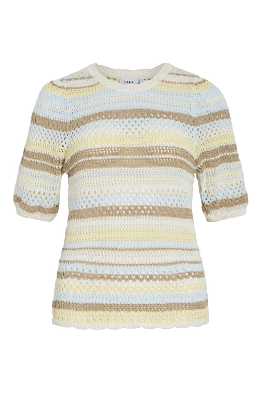 Vila - Vimina 2/4 O-Neck Stripe Knit Top/R - 4994227 Pastel Yellow Cloud/Nantucket/Travertine