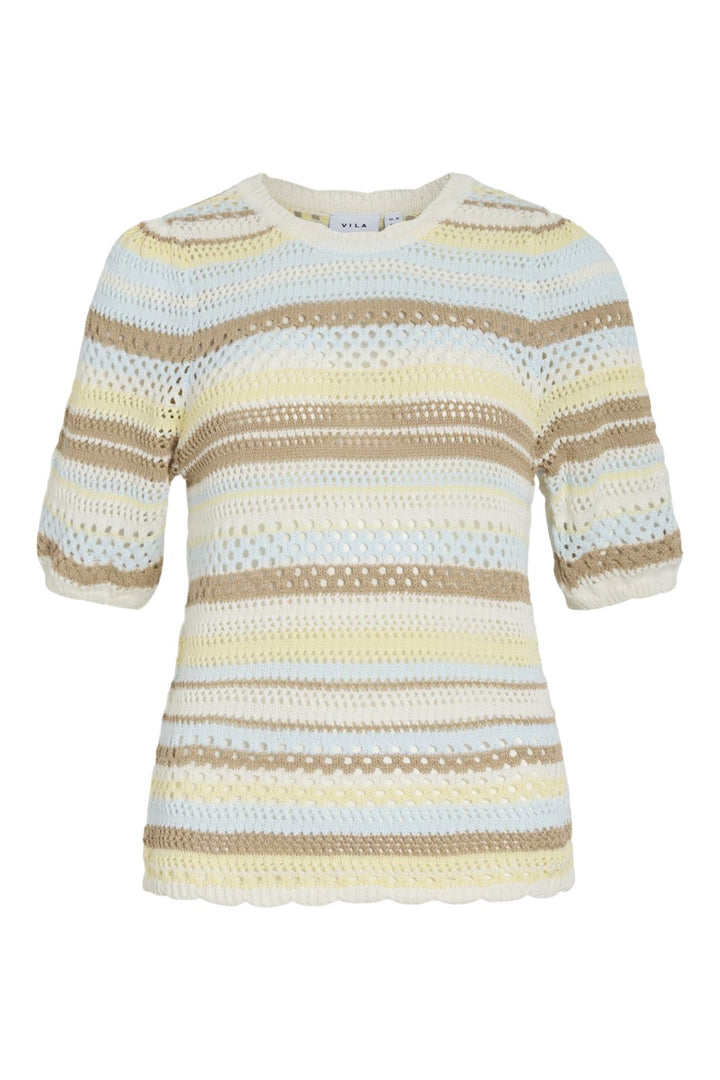 Vila - Vimina 2/4 O-Neck Stripe Knit Top/R - 4994227 Pastel Yellow Cloud/Nantucket/Travertine