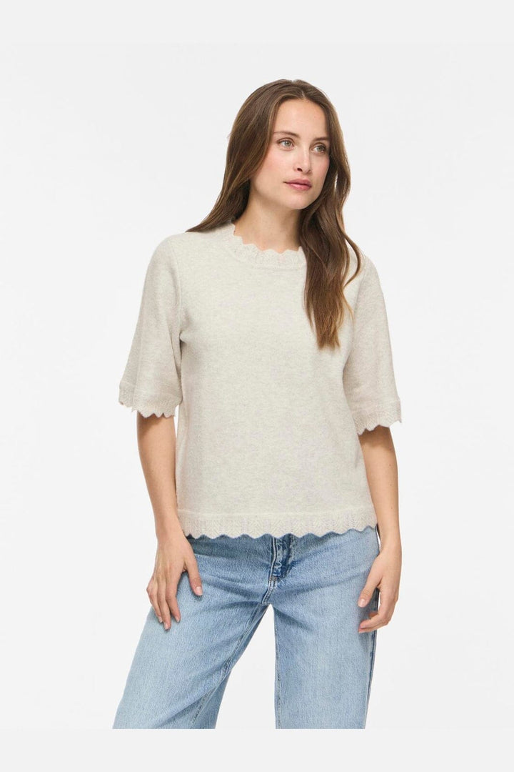 Vila - Vinikolina O-Neck 2/4 Knit Top - 5106380 Super Light Natural Melan