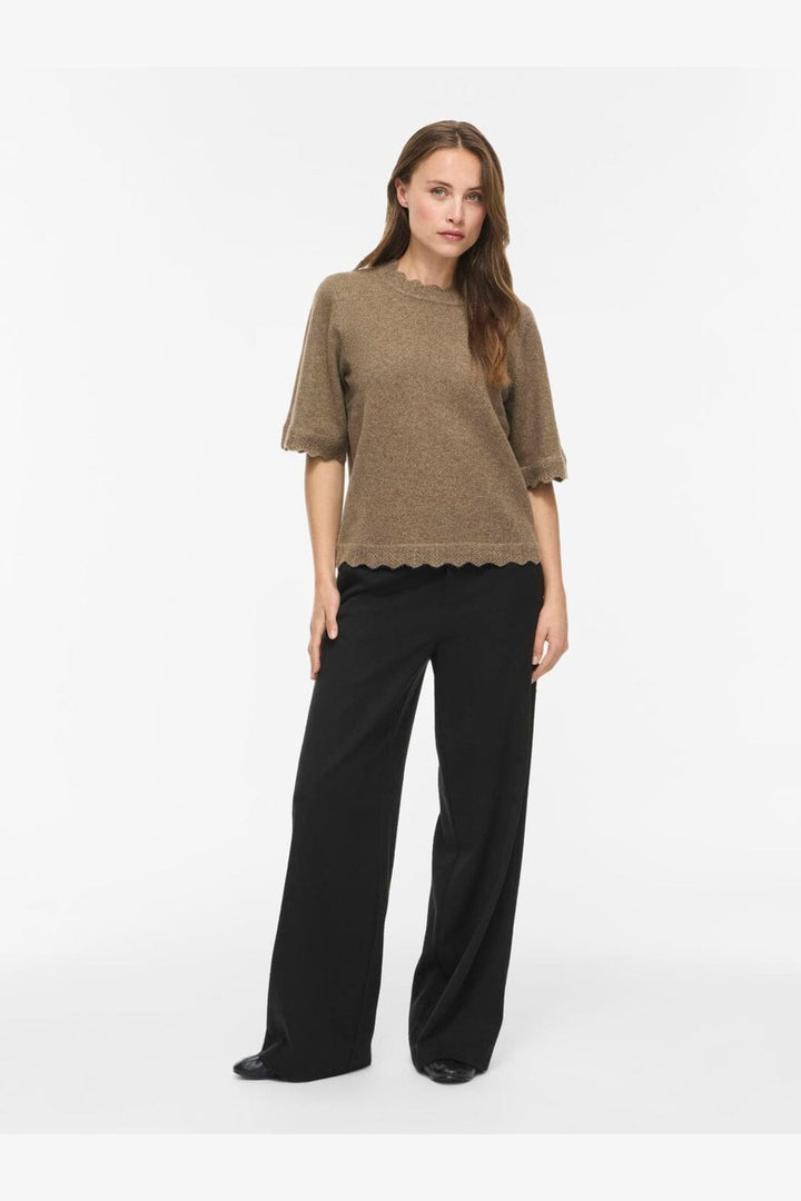 Vila - Vinikolina O-Neck 2/4 Knit Top - 5106381 Falcon Melange